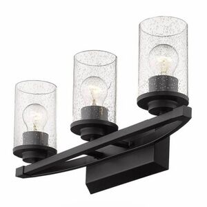 Golden Lighting “Mercer” 3-Light Bath Vanity, Matte Black and Seeded Glass, 22”
